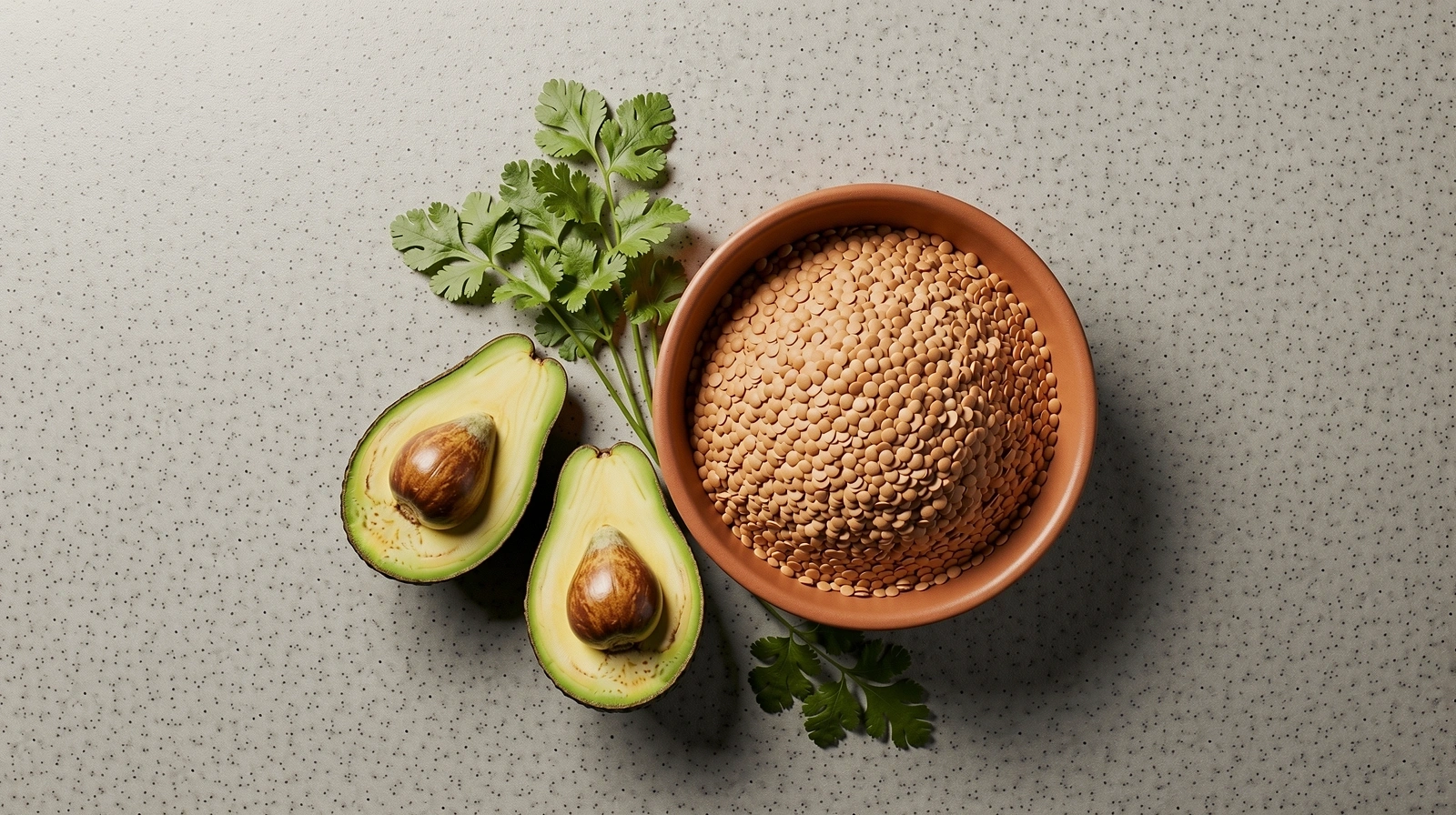 Ingredientes frescos sobre superficie de concreto